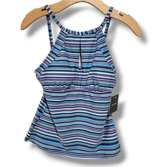 Ellen Tracy women's blue striped swimwear tankini top  - size 6 - Picture 1 of 8